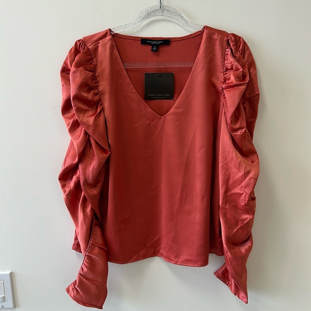 Marc New York • V-Neck Silky Blouse • Sz XL • Color: Faded Rose • NWT!